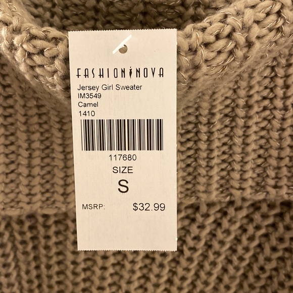 Fashion Nova Jersey Girl Sweater -Camel- Women’s size: Small NEVER WORN- Tags On - Picture 4 of 5